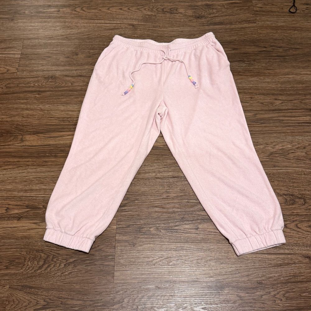 Stoney Clover Cropped TerryCloth Jogger Pants Light Pink Size Large